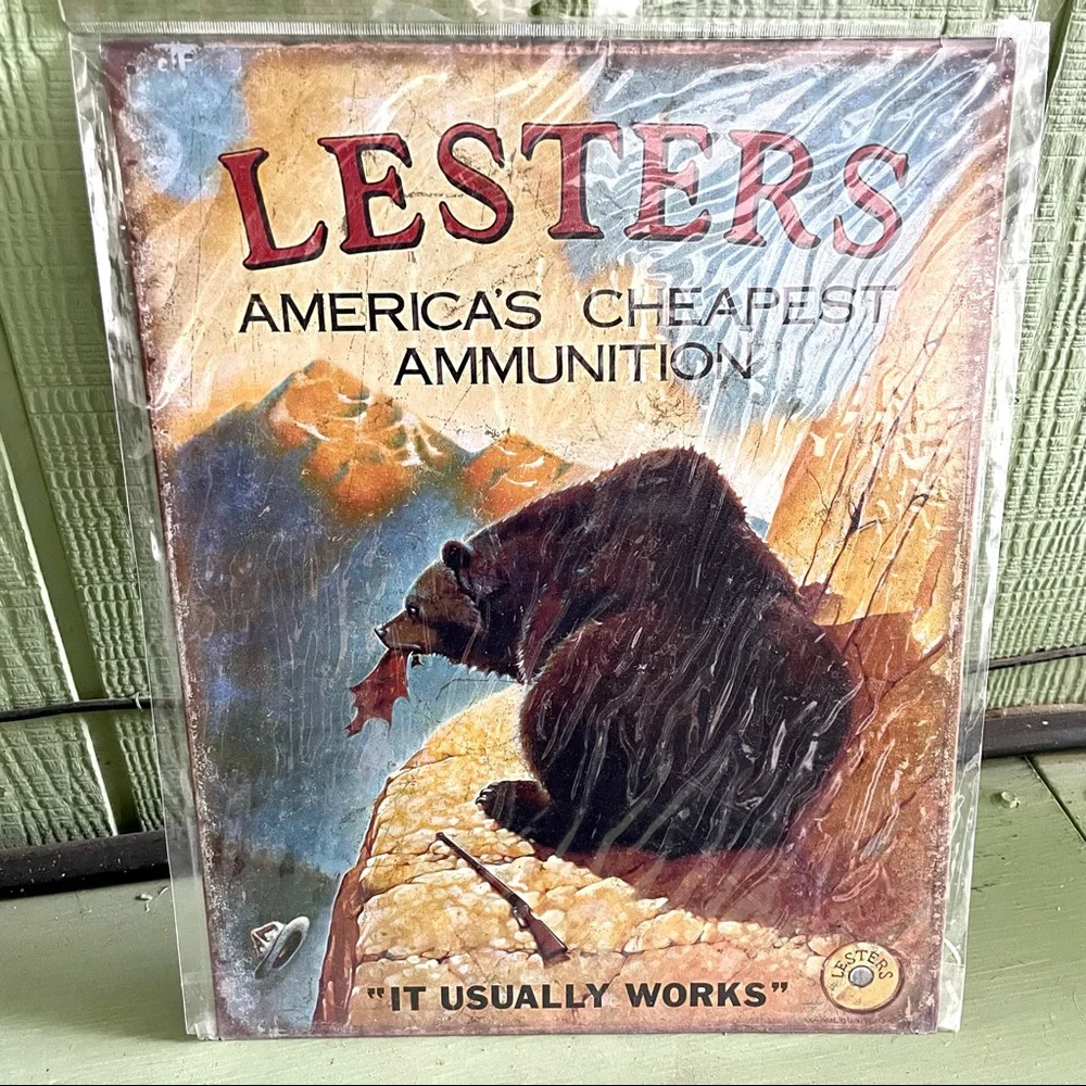 NEW Lesters Ammunition Metal Sign